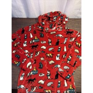 Vera Bradley Pajama Hoodie Top Holiday Cats Red Fleece Women's Small Pullover